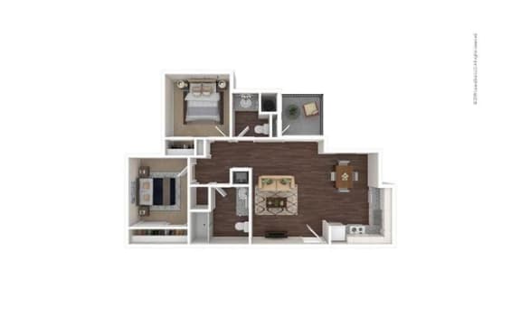 Floor Plan  2 Bed 1.5 Bath 764 Square Feet Floor Plan B2 3D Furnished