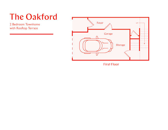 A diagram of a 2 bedroom townhome with a rooftop terrace.