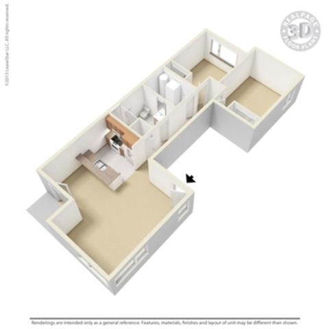 2 Bed - 1 Bath, 960 sq ft, A1 floor plan