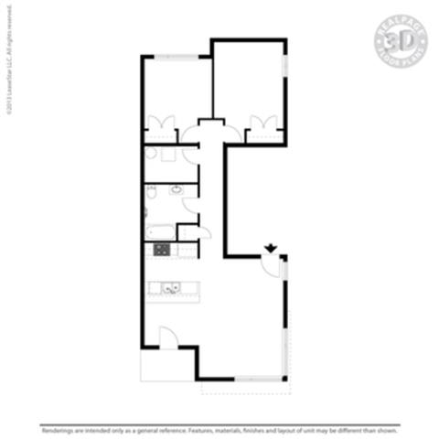 2 Bed - 1 Bath, 960 sq ft, A1 floor plan