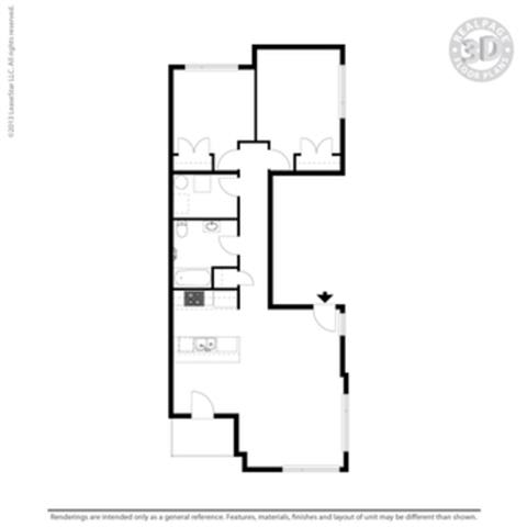 2 Bed - 1 Bath, 984 sq ft, A2 floor plan