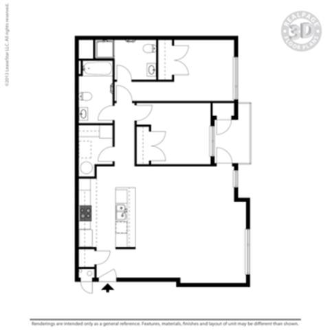 2 Bed - 2 Bath, 1015 sq ft, A4 floor plan