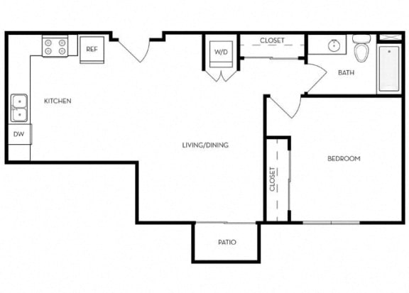1 bed 1 Bath 709 square feet floor plan B2