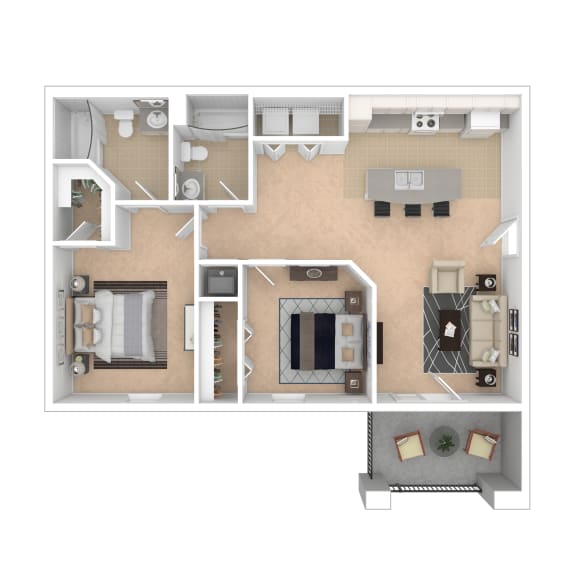 Floor Plan  Sevierville_TN_Apartment_OverlookatAllensville_2 bedroom 2 bath 3D Furnished