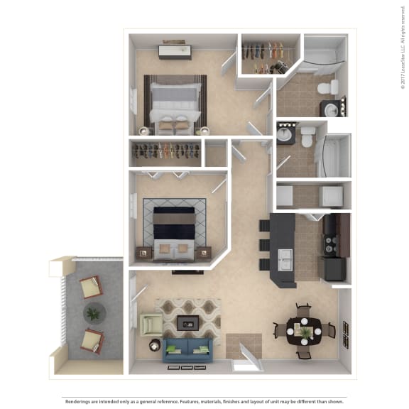 Floor Plan  Sevierville_TN_Apartment_OverlookatAllensville_2 bedroom 2 bath 3D Furnished