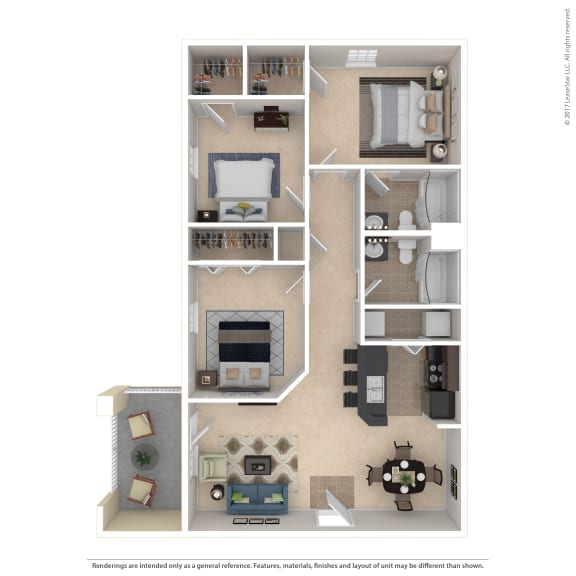 Floor Plan  Sevierville_TN_Apartment_OverlookatAllensville_3 bedroom 2 bath 3D Furnished