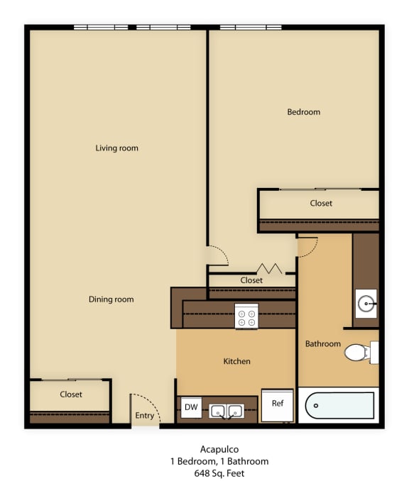 floorplan 1 Bed - 1 Bath |720 sq ft Acapulco