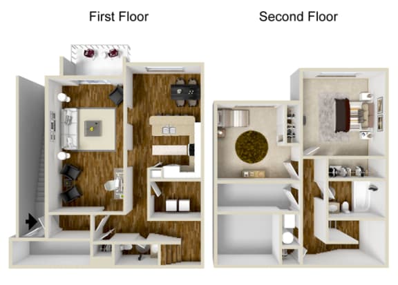2 Bedroom, 1.5 Bath - 992 Square Feet - Clarendon Floor Plan