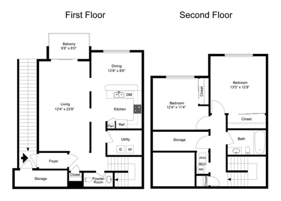 Apartment floor plan for two level Clarendon Deluxe layout