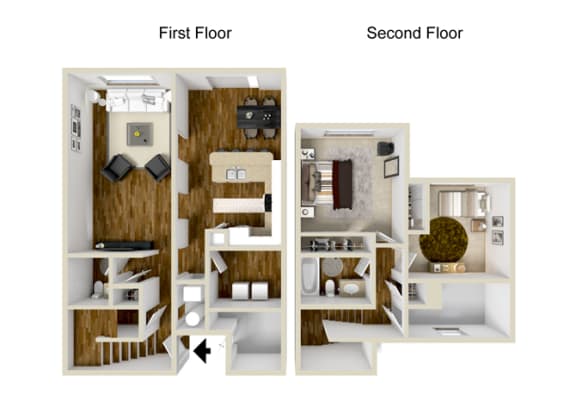 2 Bedroom, 1.5 Bath - 986-988 Square Feet - Hewlett Deluxe Floor Plan