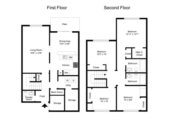 Apartment floor plan for two level Lombard Deluxe layout