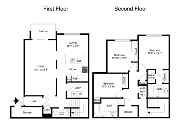 Apartment floor plan for two level Westlake layout
