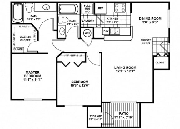 Maple 2 Bed 2 Bath 957 -to 1027 SQ.FT. floor plan