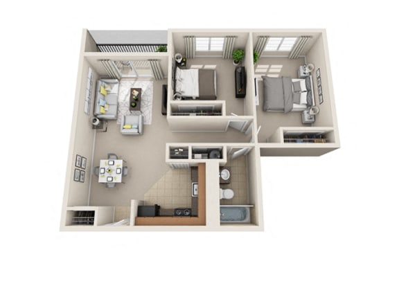 2 Bed, 1 Bath, 860 sq. ft floor plan