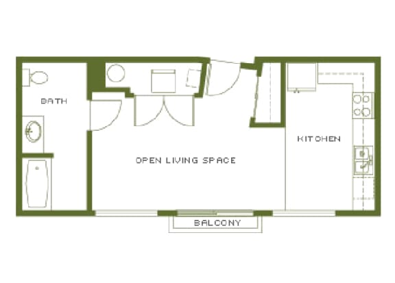 Studio, 488 sq. ft. floorplan