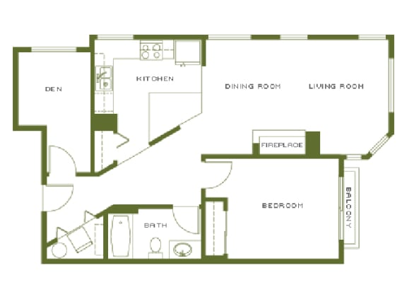 1 Bed, 1 Bath, Up to 890 sq. ft. floorplan