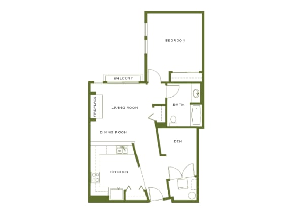 1 Bed, 1 Bath, 890 sq. ft. floorplan