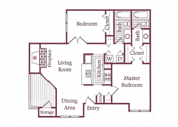 2 Bed, 2 Bath, 984 square feet floor plan