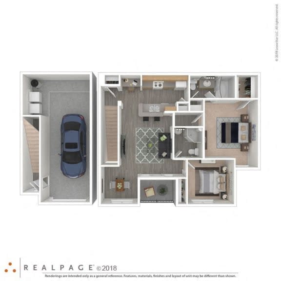 a floor plan with a car in the garage