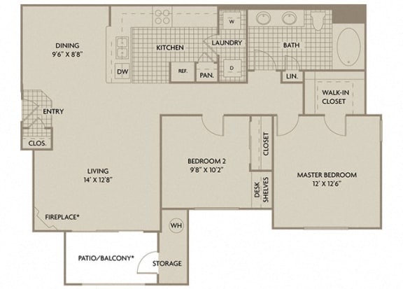 2 bed 1 Bath 970 square feet Florence floor plan