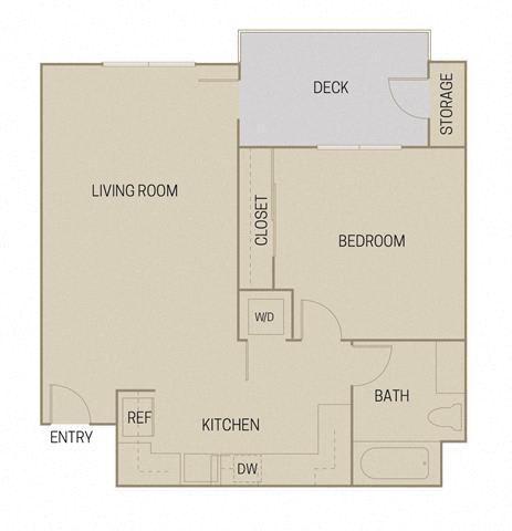 1 bed 1 Bath 728 square feet floor plan A1D