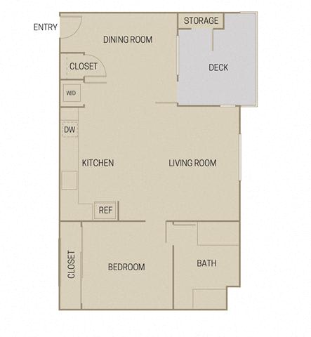 1 bed 1 Bath 806 square feet floor plan A1E