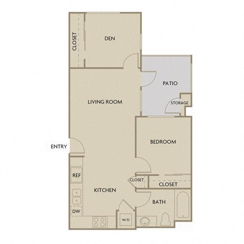 2 bed 1 Bath 787 square feet floor plan B1A