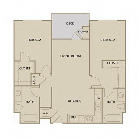 2 bed 2 Bath 1073 square feet floor plan B2A