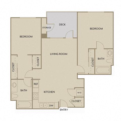 2 bed 2 Bath 1113 square feet floor plan B2B