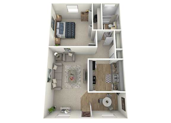 Cooper 1 bedroom 1 bathroom apartment floor plan at The Jaunt Apartments in Charleston South Carolina, featuring an open layout with modern finishes in a pet friendly apartment community