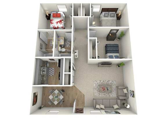 Floor Plan  Folly 3 bedroom 2 bathroom apartment floor plan at The Jaunt Apartments in Charleston South Carolina, offering a spacious design with modern features in a pet friendly apartment community for rent