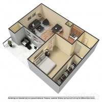 Floor Plan  an apartment with a kitchen and a living room