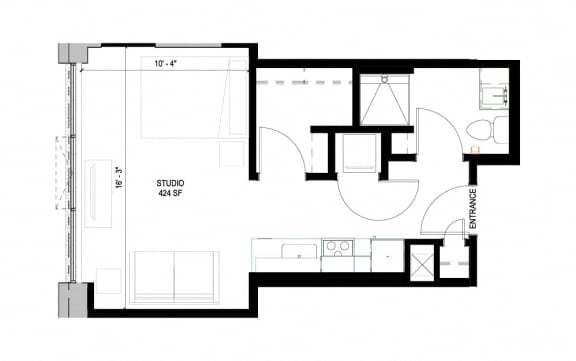 a floor plan of a small house with a bedroom and a living room