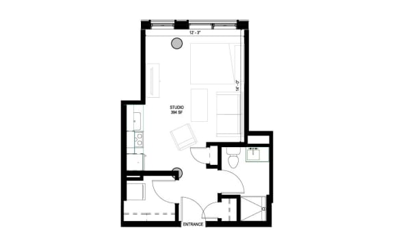 a floor plan of a small house with a bedroom and a living room