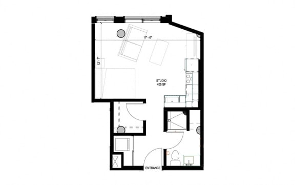 Floor Plan  floor plan of 55 north 2nd floor of a 1 bedroom apartment