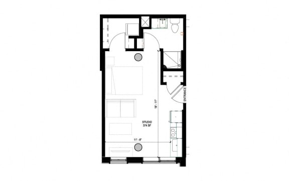 Floor Plan  a floor plan of a small house with a bedroom and a bathroom