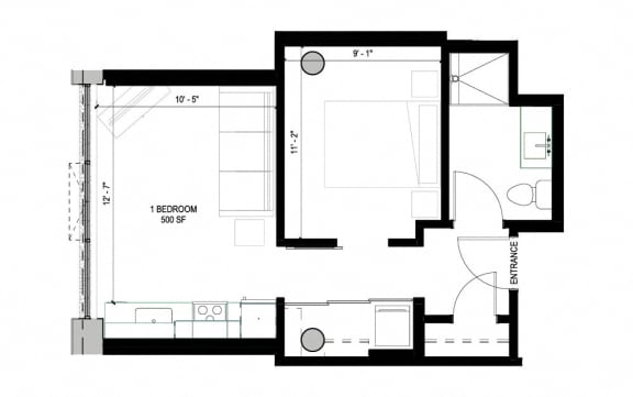 Floor Plan  a floor plan of a small house with a bedroom and a living room