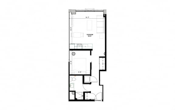 floor plan of the 1128 sq ft modestly sized apartment