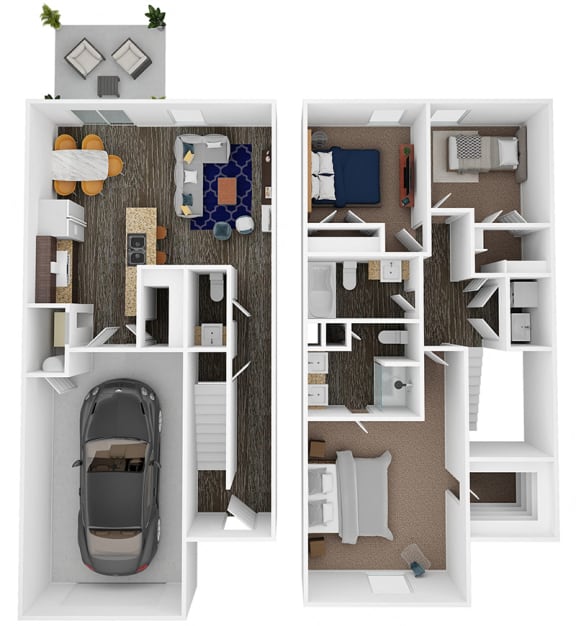 a floor plan of a house with a car in the garage