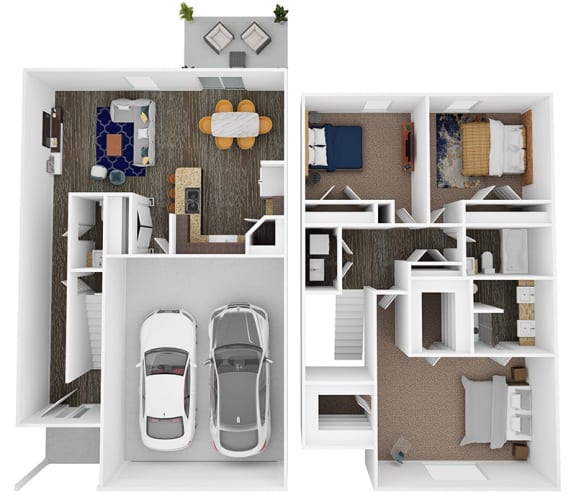 a floor plan of a house with a car in the garage