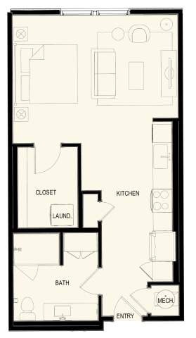 Floor Plan  A floor plan of a small apartment with a laundry room.