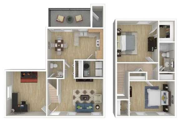 A series of images showing different layouts of a small apartment.
