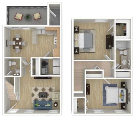 A series of images showing different layouts of a small apartment.