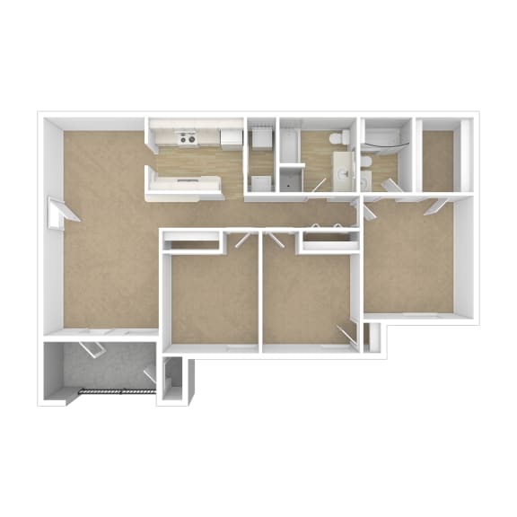 The Parc at Clarksville apartments in Montgomery County Tennessee photo of three bedroom floorplan w/o furniture