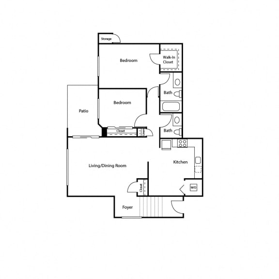 2 Bed - 2 Bath, 963 sq ft floor plan