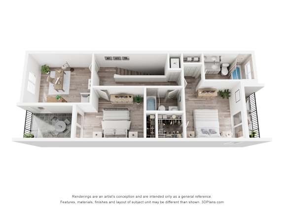 Pearl at Pompano Beach Pompano Beach, Florida floor plan of a two-story house with a living room, kitchen, and bedrooms level 2
