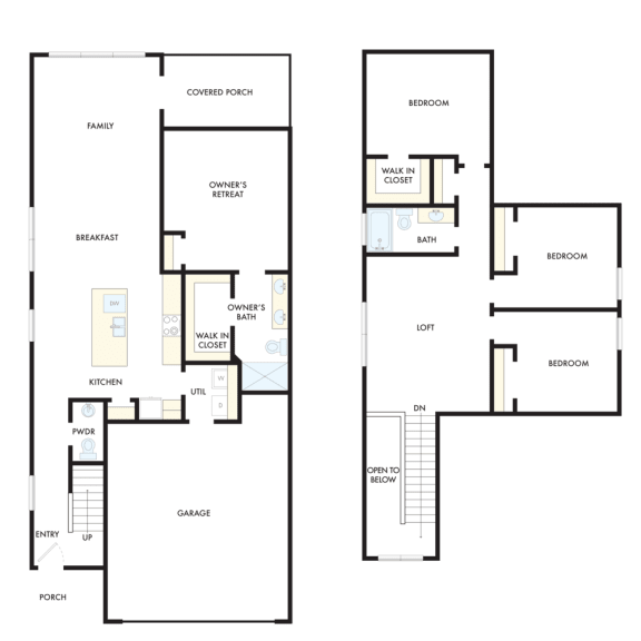 a floor plan of two different floors of a house