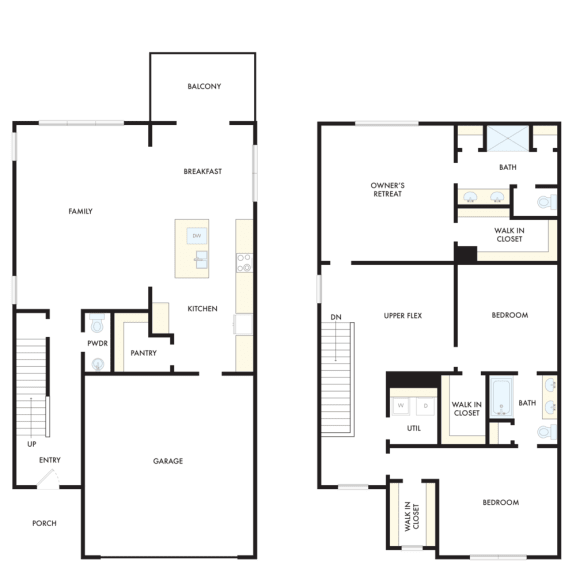 a blueprint of two floor plans of a house