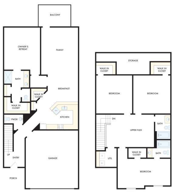 a floor plan of two different floors of a house