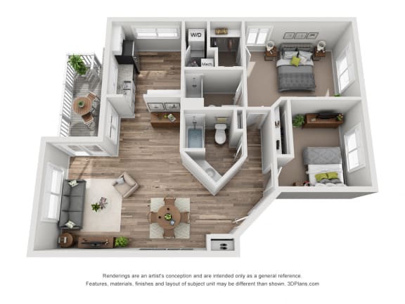 Floor Plan  2 Bed - 2 Bath |1000 sq ft